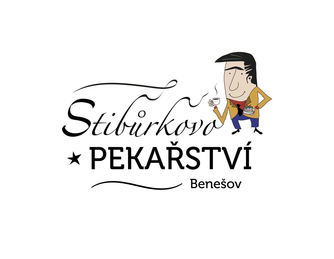 Logo Stibůrkovo Bakery con lettering y personaje
