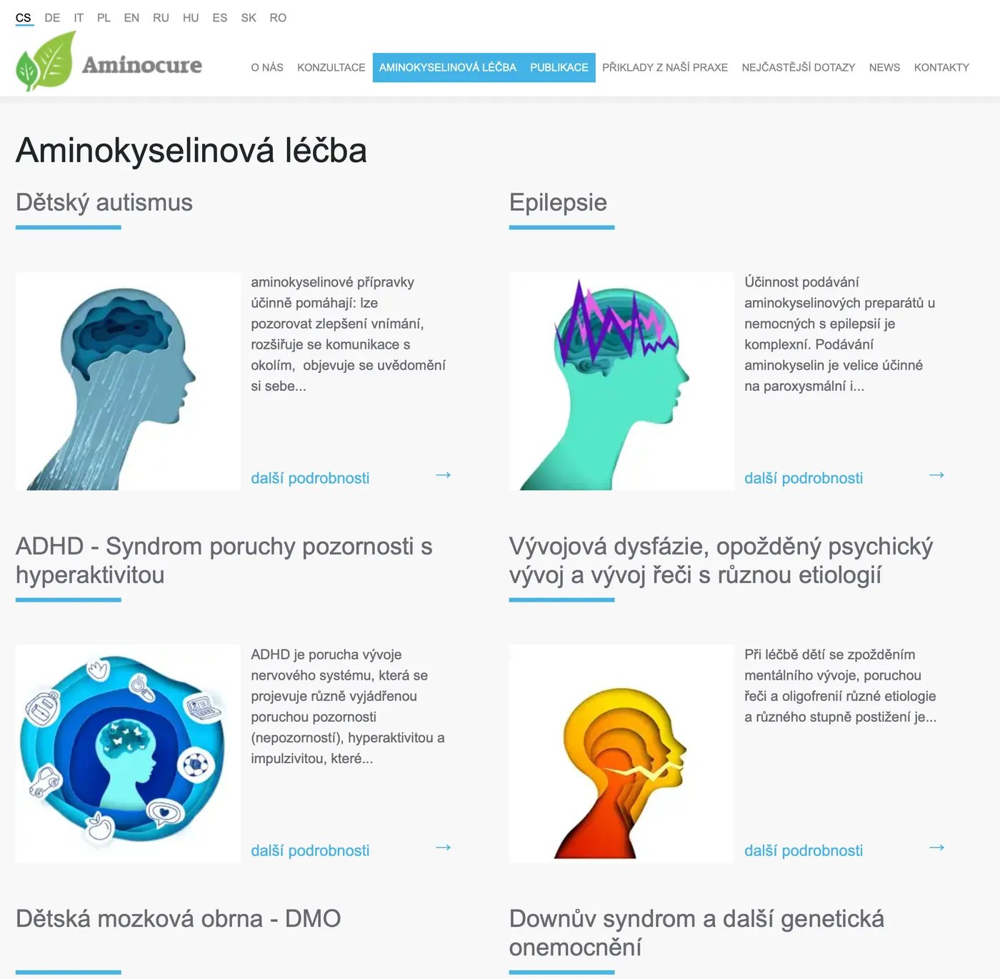 Aminocure website screenshot — amino acid therapy services and SEO-structured content