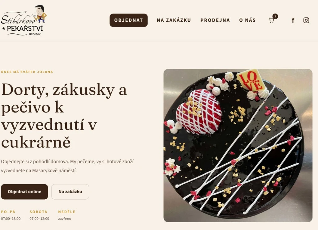 Stibůrkovo Pekařství homepage — cakes and pastries with online ordering for pickup in Benešov